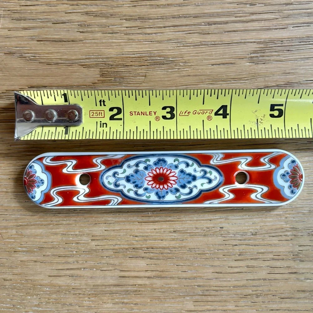 Decorative Japanese Ceramic Drawer Pull with Red and Blue Pattern Belwith 1985